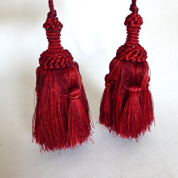 NEW 5” DECORATIVE ACCENT RED BURGUNDY BEADED CORD RIBBON TASSEL SET - Picture 2 of 7